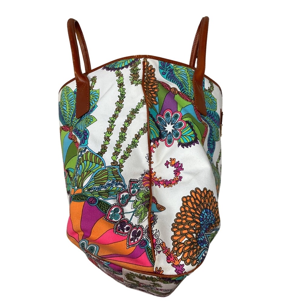 Trina Turk Women's Floral Printed Canvas Leather Trim Resort Sachet Bag One Size - Picture 11 of 15